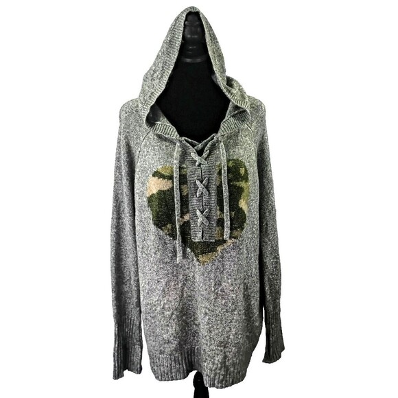 Torrid Grey Argyle Hoodie Size 1X Camo Lace Up Pullover Lightweight Athleisure - Picture 3 of 16